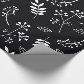 白くおよび黒い植物の花柄の葉の緑の草木 ラッピングペーパー (角)