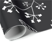 白くおよび黒い植物の花柄の葉の緑の草木 ラッピングペーパー (ロールコーナー)