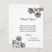 白くおよび黒い花柄4x5の平らなサンキューカード サンキューカード (正面/裏面)