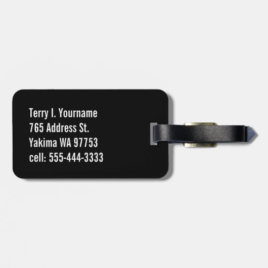 白くおよび黒い輪郭との（紋章の）フラ・ダ・リの金ゴールド ラゲッジタグ (裏面横)