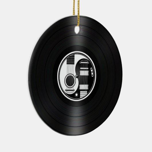 白くおよび黒い陰陽のギターのビニールのグラフィック セラミックオーナメント (右)