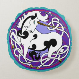 白くか黒い2014年のユニコーンの両面枕-か紫色 ラウンドクッション