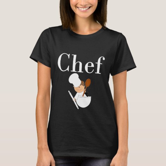 白くてかわい書いキャラクターのシェフ Tシャツ (正面)