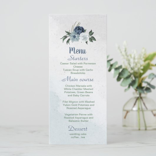 白くほこりっぽい青と海軍の花々緑 メニュー (スタンド正面)