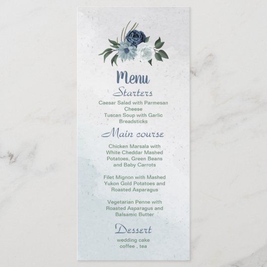 白くほこりっぽい青と海軍の花々緑 メニュー (正面)