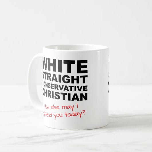白くまっすぐで保守的なキリスト教のおもしろマグカップ コーヒーマグカップ (正面左)