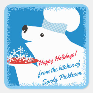 白くまのシェフのサービングの雪片のクリスマス スクエアシール