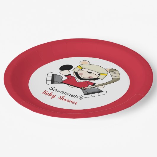 白くまのホッケー選手のカスタムな紙皿 ペーパープレート (アングル)