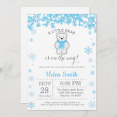 白くまの冬の警官のベビーシャワーの雪片 招待状 (正面/裏面)