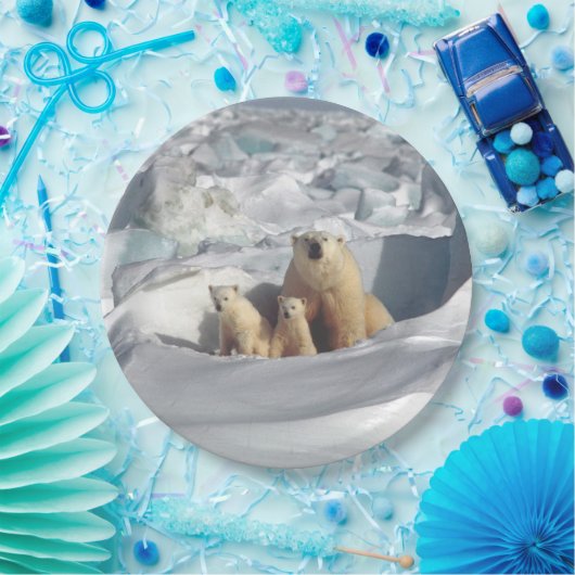 白くまの母カブスの北極野性生物のプレート ペーパープレート (パーティー)