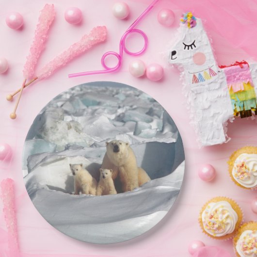 白くまの母カブスの北極野性生物のプレート ペーパープレート (パーティー)