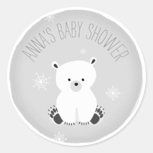 白くまの雪片の中立灰色のベビーシャワー ラウンドシール