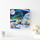 白くまカブス及びオーロラのアースデーの時計 スクエア壁時計 (ホーム)