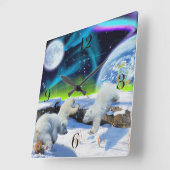 白くまカブス及びオーロラのアースデーの時計 スクエア壁時計 (傾斜)