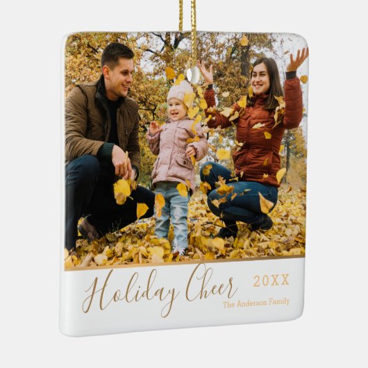 白くエレガントな休日の応援のフェイクな金ゴールドの写真 セラミックオーナメント (右)