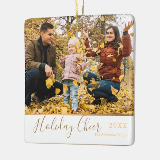 白くエレガントな休日の応援のフェイクな金ゴールドの写真 セラミックオーナメント (左)