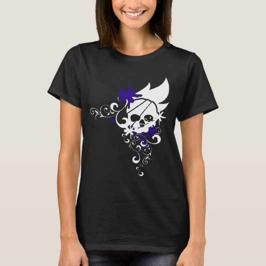 白くグランジなスカルのティー(紫色) Tシャツ (正面)