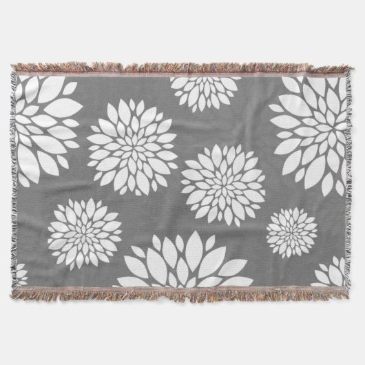 白くコンテンポラリーな花 スローブランケット (正面)