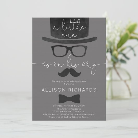 白くシャワーを浴びる小男の子の赤ん坊モダン 招待状 (スタンド正面)