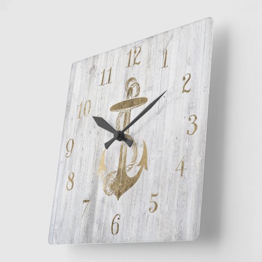 白くフェイクな金ゴールドの航海のないかりのヴィンテージの白木 スクエア壁時計 (傾斜)