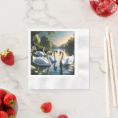 白く優雅な白鳥は見慣れた光景だ 縁ありカクテルナプキン (インサイチュ)