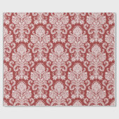 白く及び赤い花のダマスク織の包装紙 ラッピングペーパー (フラット)