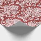 白く及び赤い花のダマスク織の包装紙 ラッピングペーパー (角)