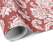白く及び赤い花のダマスク織の包装紙 ラッピングペーパー (ロールコーナー)