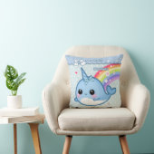 白く及び青の水玉模様でnarwhalかわいい虹 クッション (椅子)