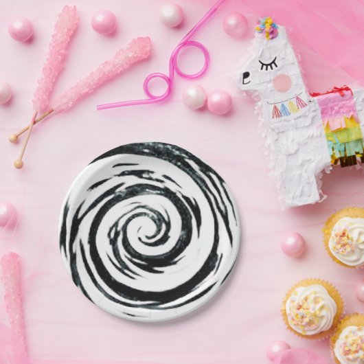 白く及び黒い催眠性の渦巻の芸術 ペーパープレート (パーティー)