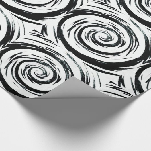 白く及び黒い催眠性の渦巻の芸術 ラッピングペーパー (角)
