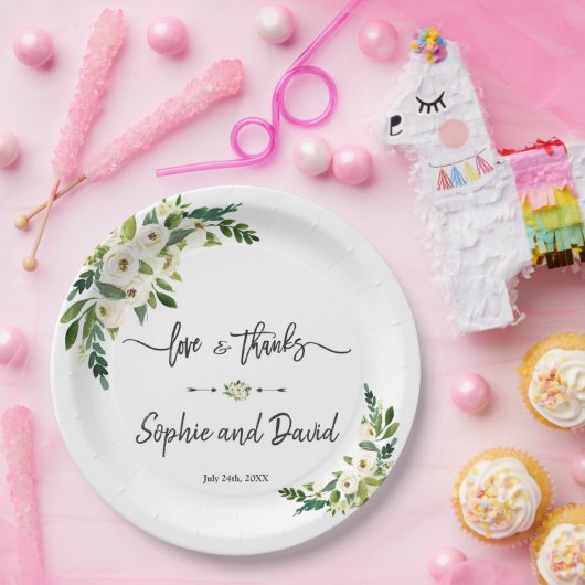 白く咲くフローラの手書き愛感謝していと ペーパープレート (パーティー)