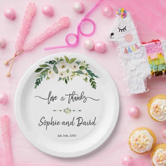 白く咲くフローラの手書き愛感謝していと ペーパープレート (パーティー)