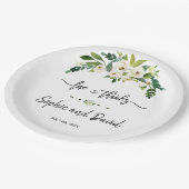白く咲くフローラの手書き愛感謝していと ペーパープレート (アングル)