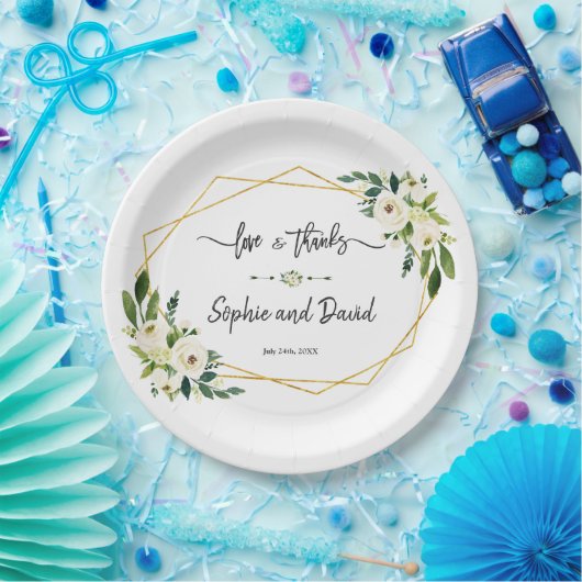 白く咲くフローラの手書き愛感謝していと ペーパープレート (パーティー)