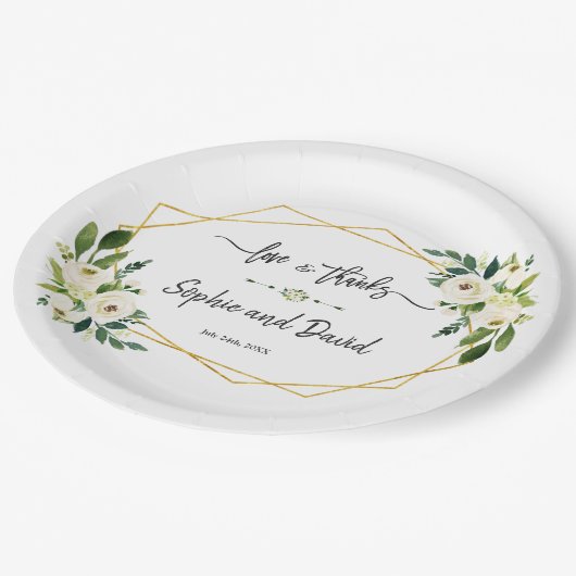 白く咲くフローラの手書き愛感謝していと ペーパープレート (アングル)