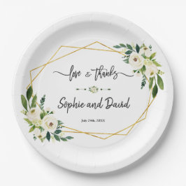 白く咲くフローラの手書き愛感謝していと ペーパープレート