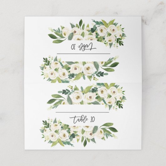 白く咲くフローラ手書きテーブル番号 プレイスカード (外部開封)