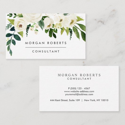 白く咲く花すべての職業/取引 名刺 (正面/裏面)