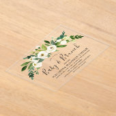 白く咲く花赤ちゃんシャワー&ブランチ アクリル招待状 (レイダウン)