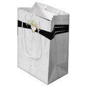 白く塗った木に黒いリボンを付けたハート ミディアムペーパーバッグ (裏面アングル)