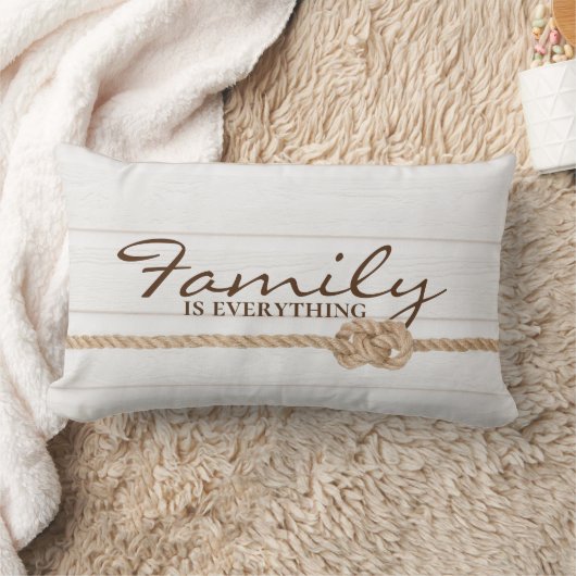 白く塗った木の上の家族のロープの結び目 ランバークッション (ブランケット)