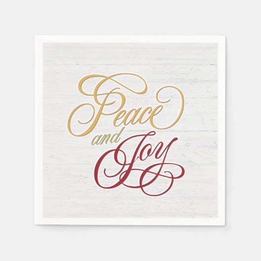 白く塗られた木に平和と喜び スタンダードカクテルナプキン (正面)
