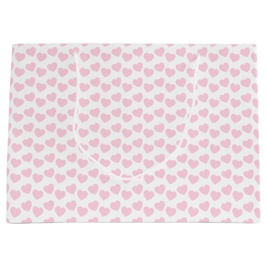 白く大きいギフトバッグの淡いピンクのハートパターン ラージペーパーバッグ (正面)