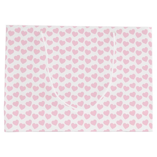 白く大きいギフトバッグの淡いピンクのハートパターン ラージペーパーバッグ (裏面)