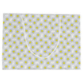 白く大きいギフトバッグの白いデイジーパターン ラージペーパーバッグ (裏面)