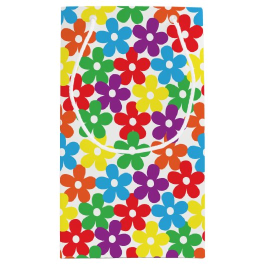 白く小さいギフトバッグのカラフルな花 スモールペーパーバッグ (裏面)