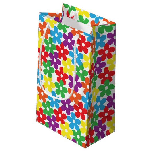 白く小さいギフトバッグのカラフルな花 スモールペーパーバッグ (裏面アングル)