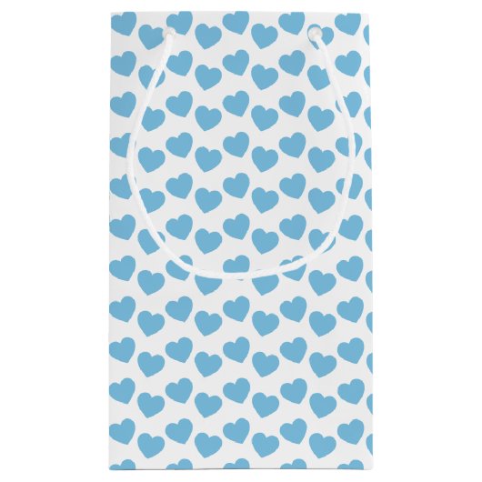 白く小さいギフトバッグの淡いブルーのハートパターン スモールペーパーバッグ (裏面)
