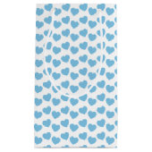 白く小さいギフトバッグの淡いブルーのハートパターン スモールペーパーバッグ (正面)